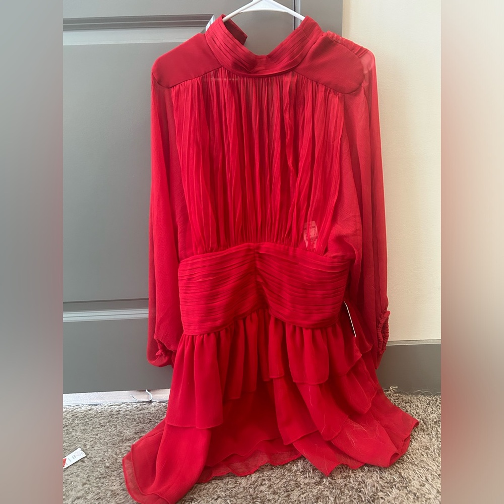 NWT express size 10 red dress. Sheer sleeves. Originally $109.